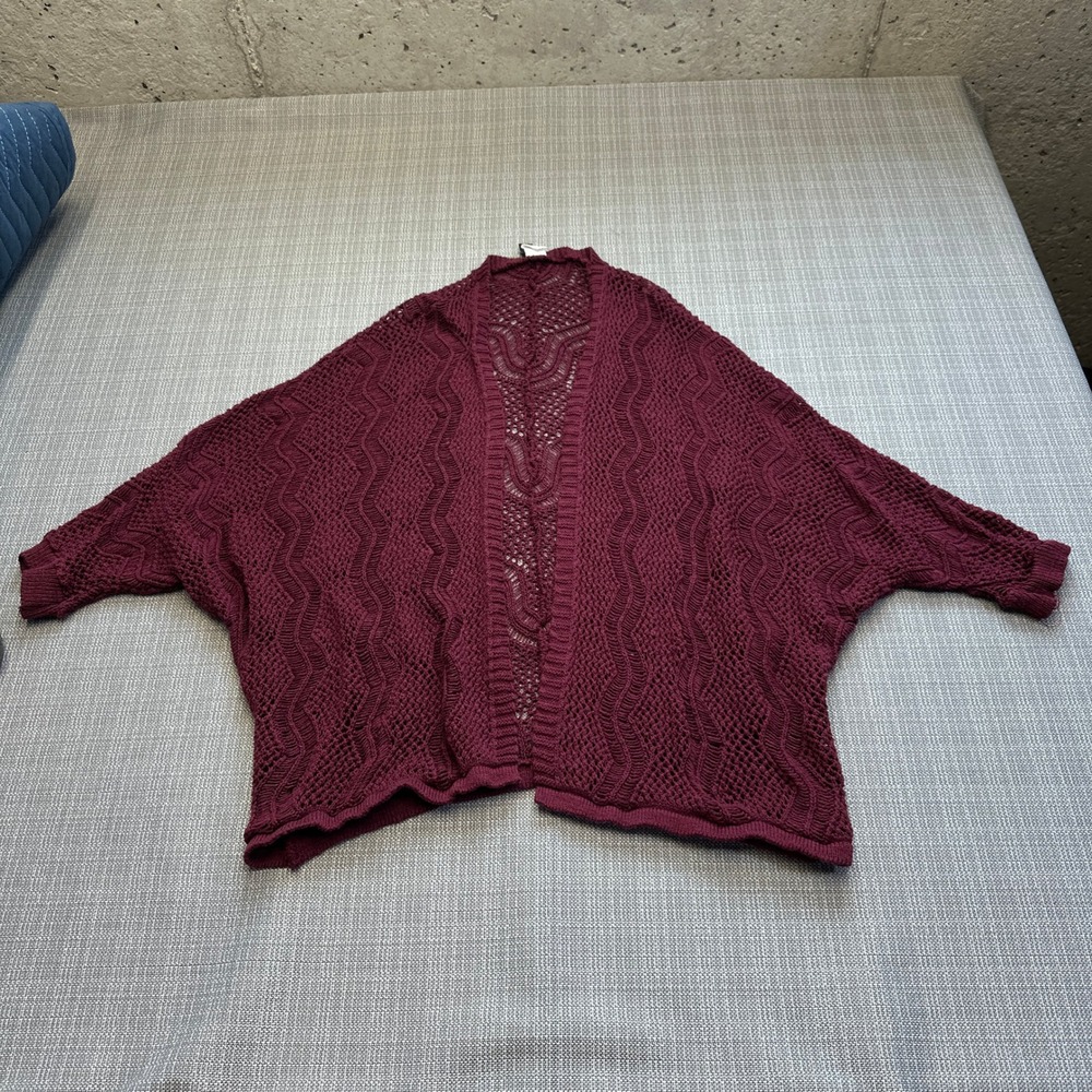 Windsor Boho Open Knit Cocoon Cardigan S/M Maroon‎ Burgundy Lightweight Layering